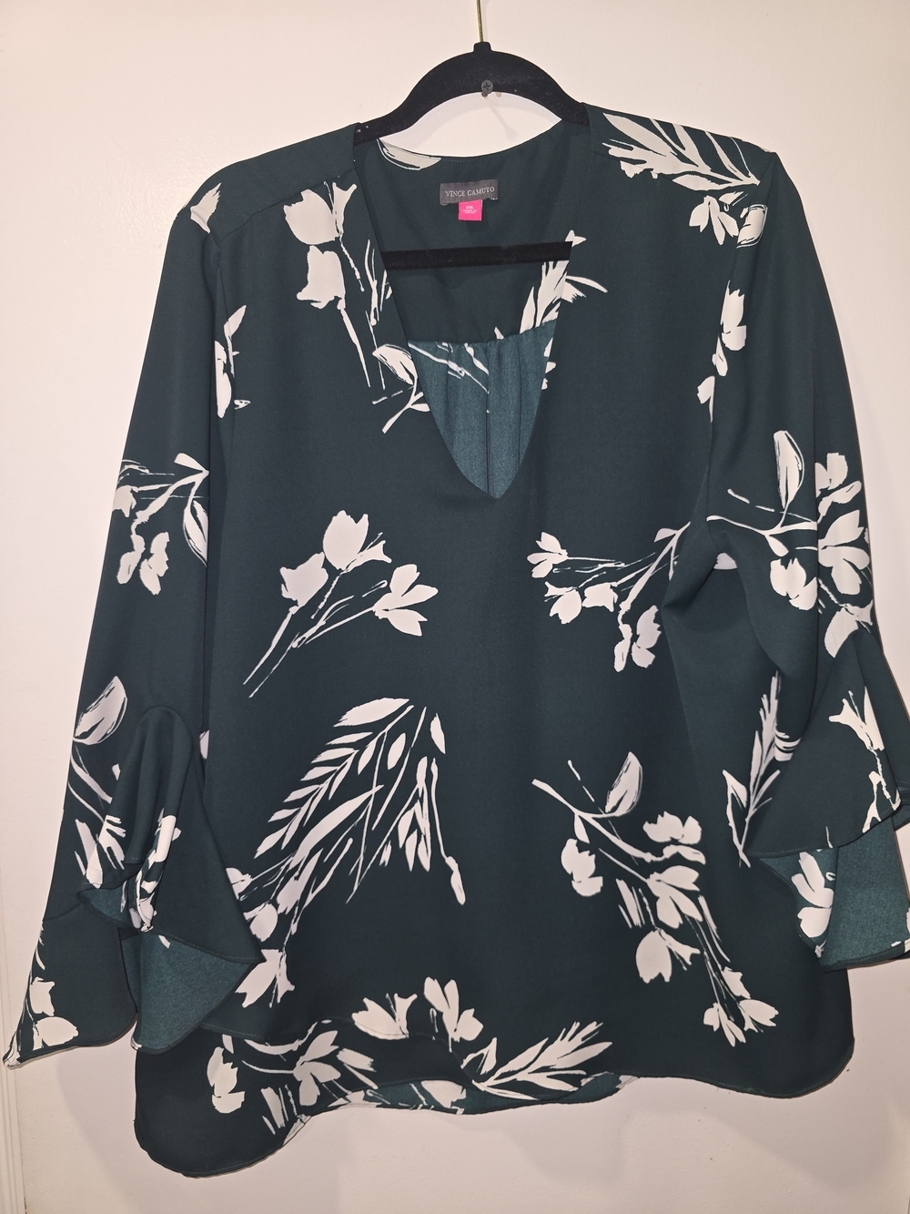 Vince Camuto Women's Dark Teal Floral Keyhole Blouse